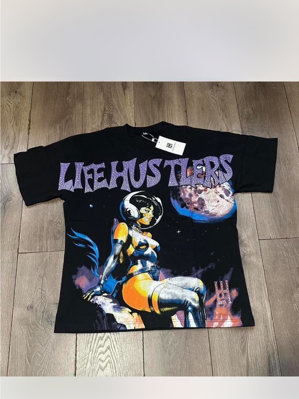 Life Hustlers Graphic Tee - Black with Multicolor Space Print